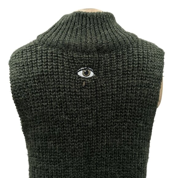 Obey N°89 Womens‎ Sleeveless Knit Tunic Sweater Side Slits Turtleneck Green L - Picture 3 of 10